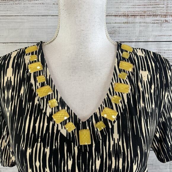 JM Collection 2pc Skirt Blouse Set Outfit size Small Black Camel Slinky Peasant - Picture 4 of 10